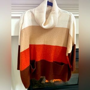 Loft Oversized Color Block Boxy Turtleneck Sweater with Front Pockets-never worn